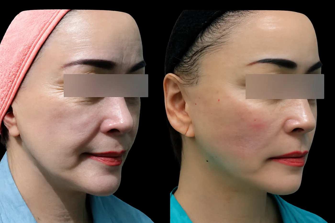 Antes e depois de fios de sustentação Aptos na bochecha e ao redor da boca em Brasília — Dr. Thiago Perfeito