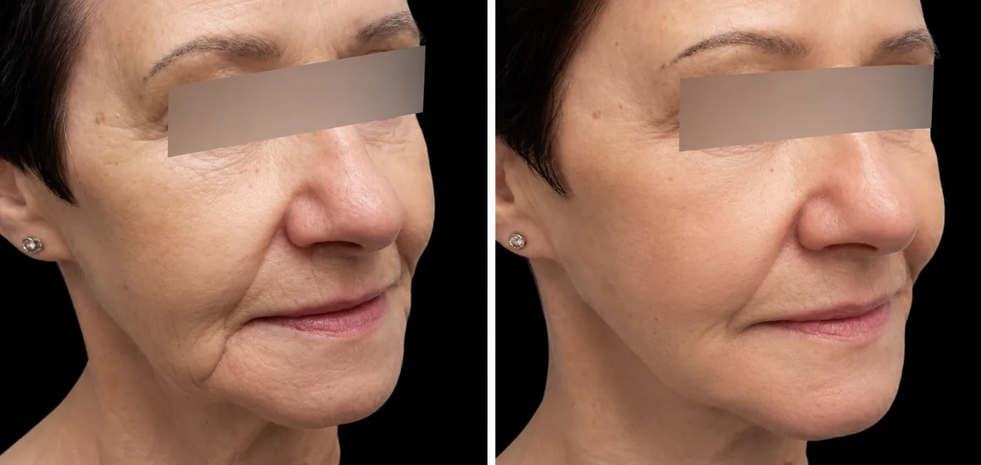 Antes e depois de fios de sustentação Aptos no terço médio e na bochecha em Brasília — Dr. Thiago Perfeito