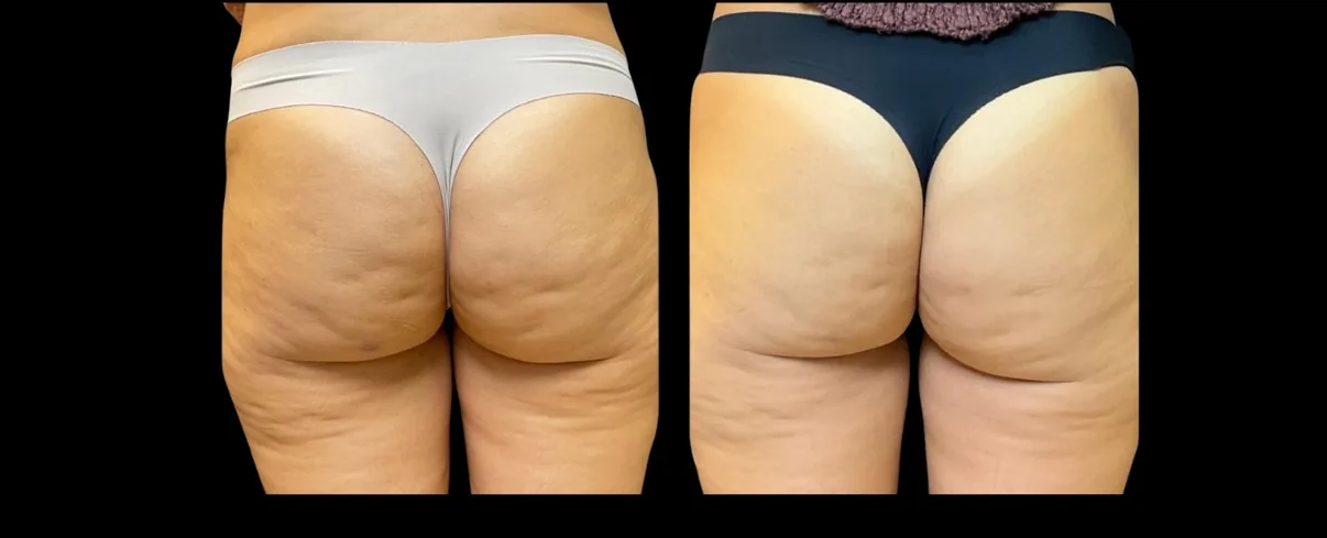 Antes e depois de Morpheus8 no glúteo com celulite em Brasília — Dr. Thiago Perfeito