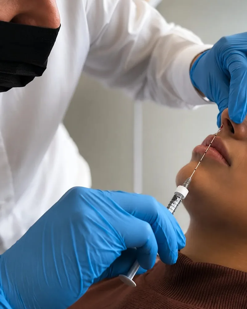 Rinomodelação com agulha longa introduzida pela base do nariz — Dr. Thiago Perfeito