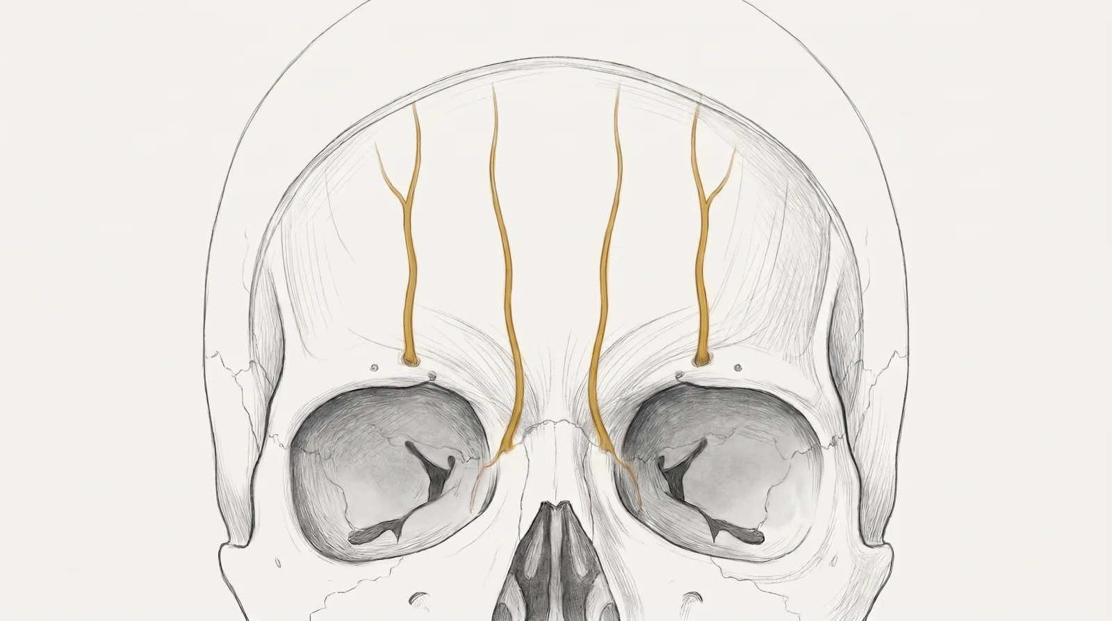 Artérias supratroclear e supraorbital saindo do rebordo orbital superior e subindo pela testa — Dr. Thiago Perfeito
