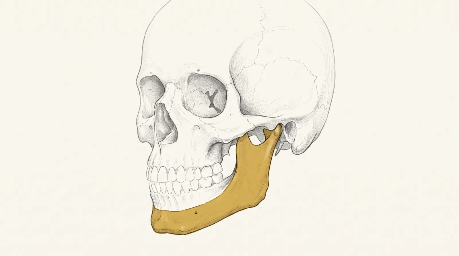 Mandíbula e mento em vista oblíqua com a borda mandibular em destaque — Dr. Thiago Perfeito