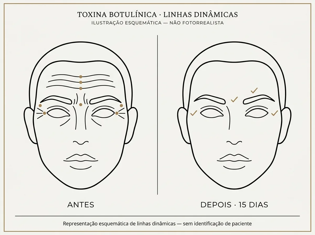 Antes e depois de Toxina botulínica (Botox) — browlift em Brasília — Dr. Thiago Perfeito