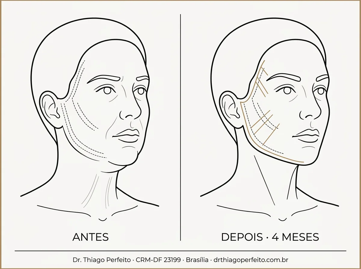 Antes e depois de contorno mandibular masculino em Brasília — Dr. Thiago Perfeito
