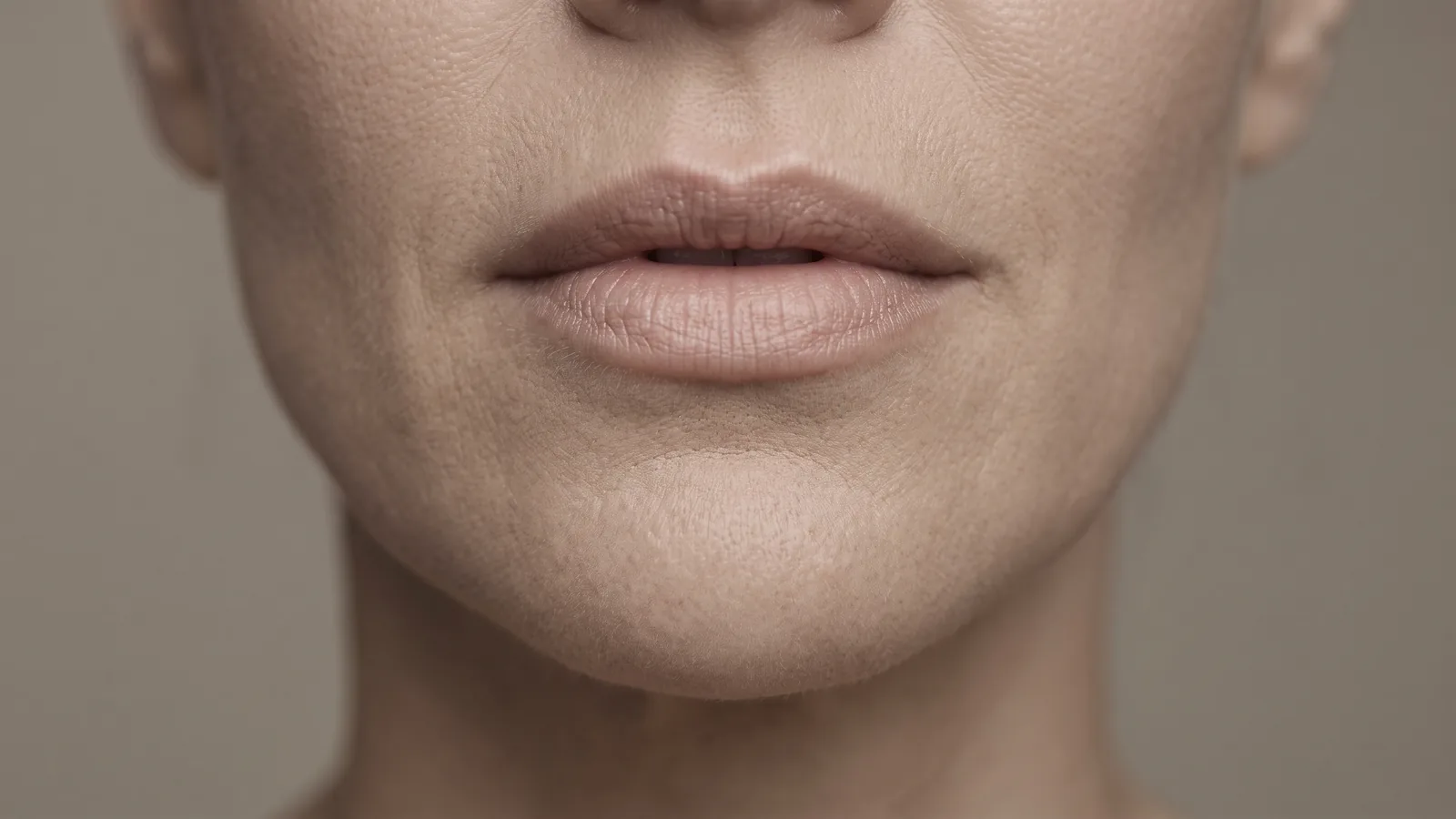 Close dos lábios e do queixo de mulher adulta — avaliação do filtro labial para lip lift em Brasília