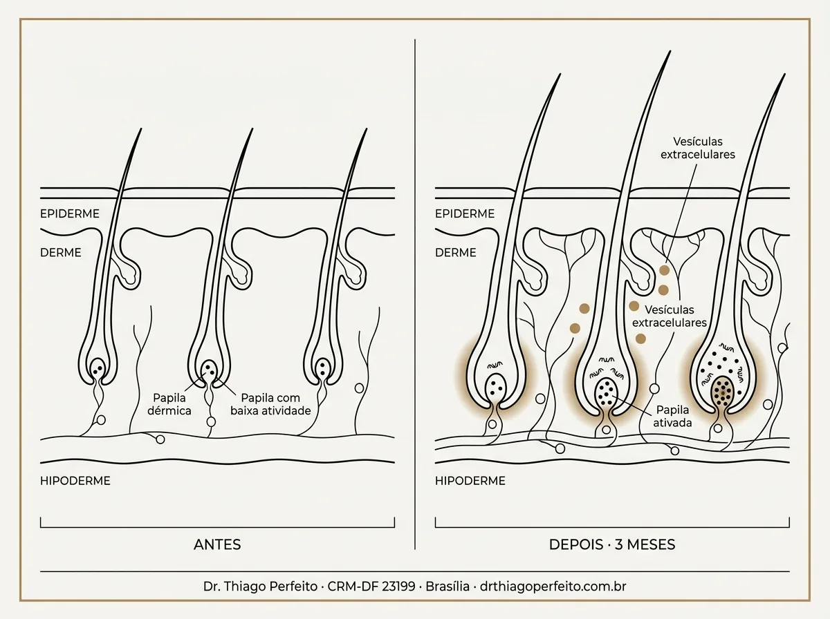 Antes e depois — resultado típico de Exossomos Capilares