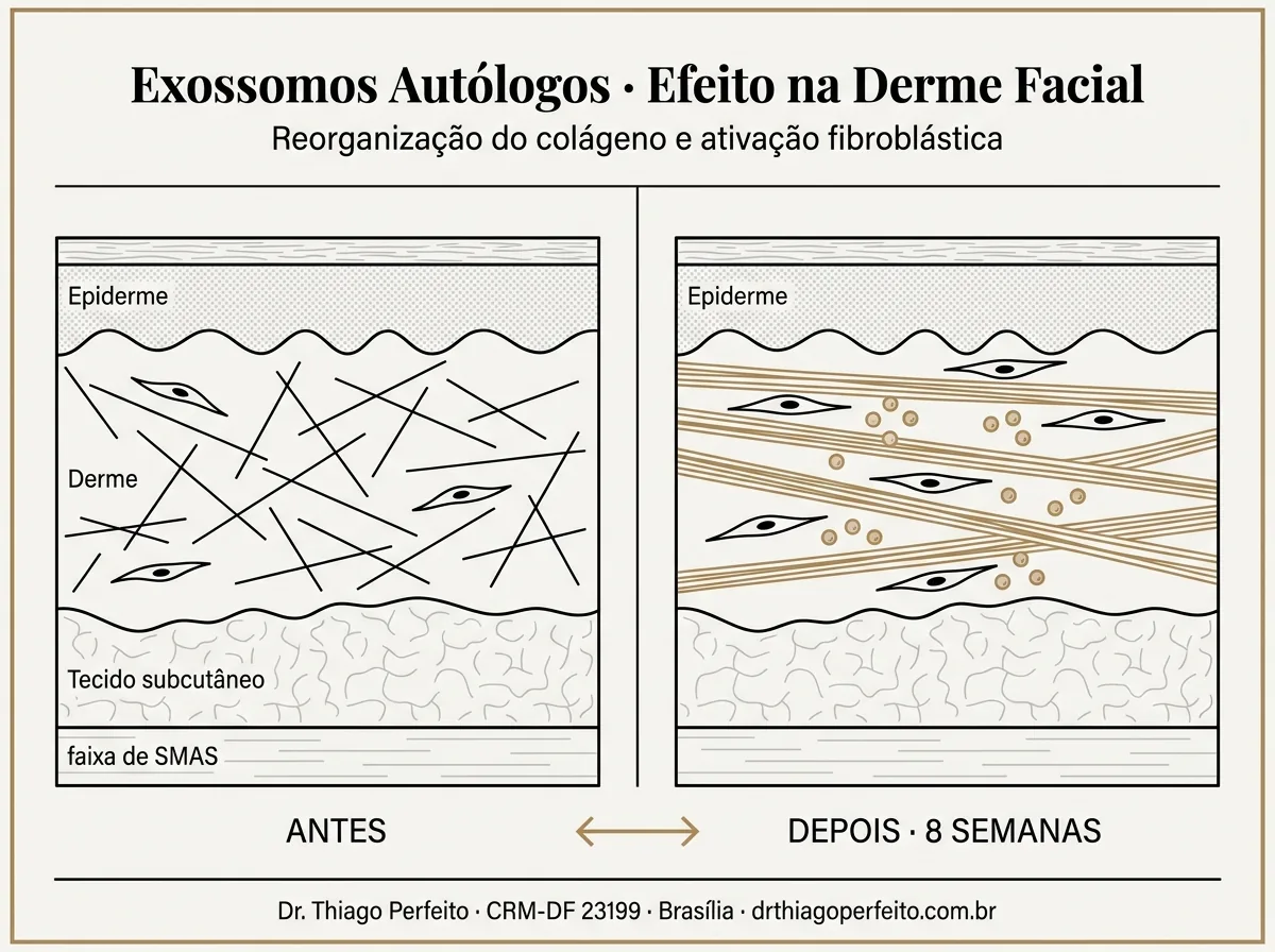 Antes e depois — resultado típico de Exossomos (Exocube)