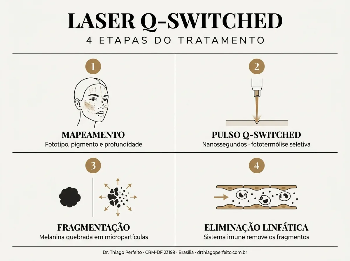 Etapas do protocolo — Laser Q-Plus (despigmentação)