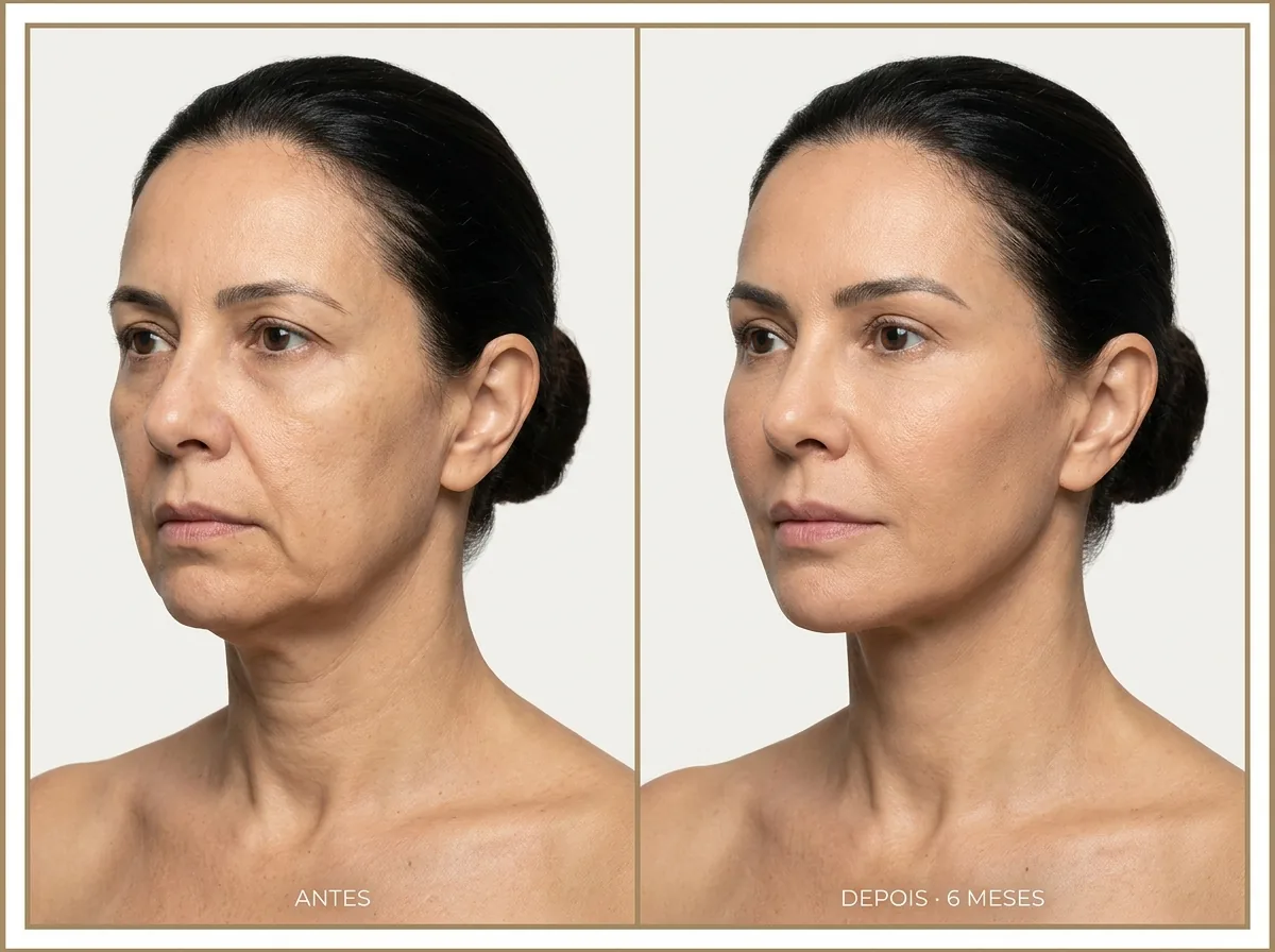 Antes e depois — resultado típico de Hybrid Face Lift