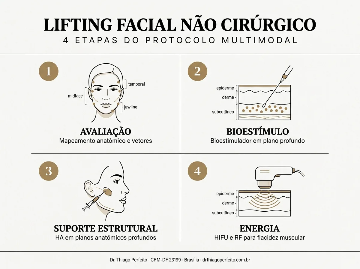 Etapas do protocolo de lifting facial não cirúrgico