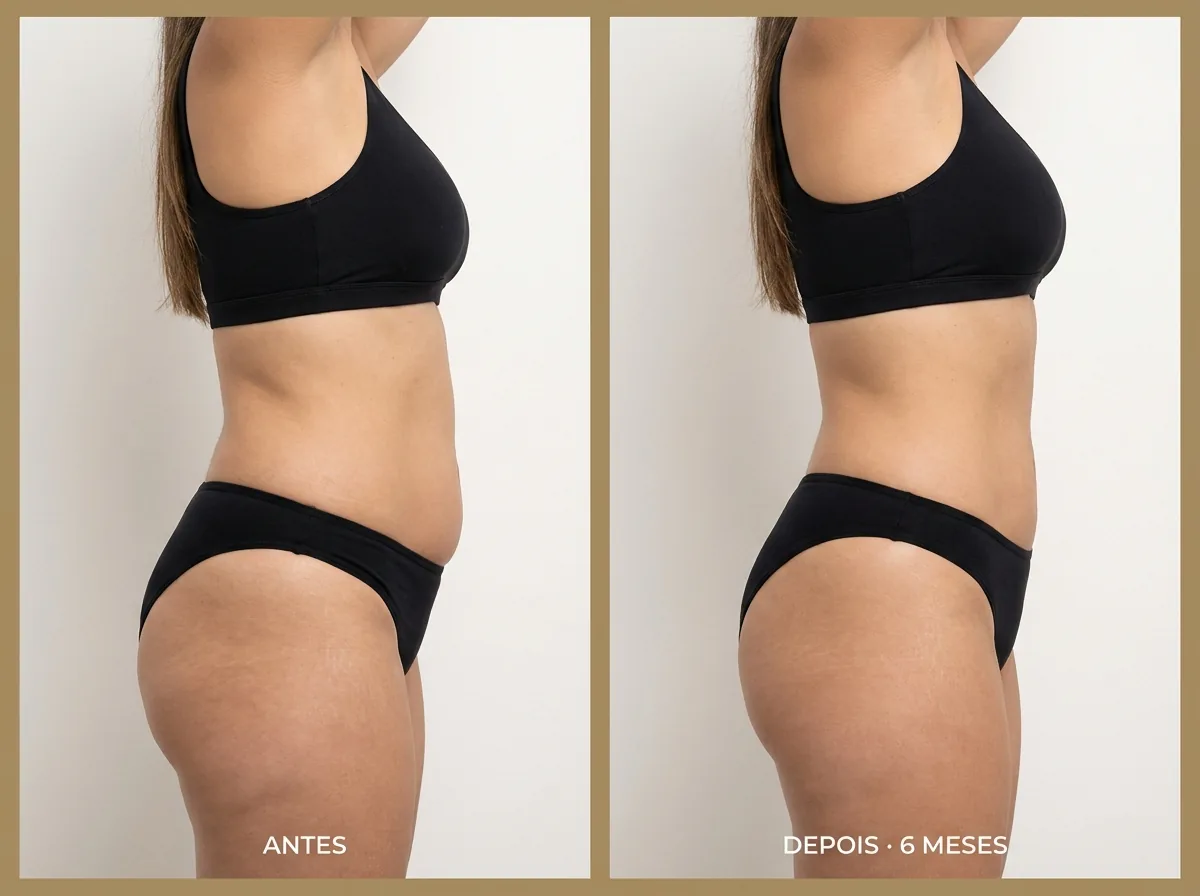 Antes e depois — resultado típico de Lipocube Corporal