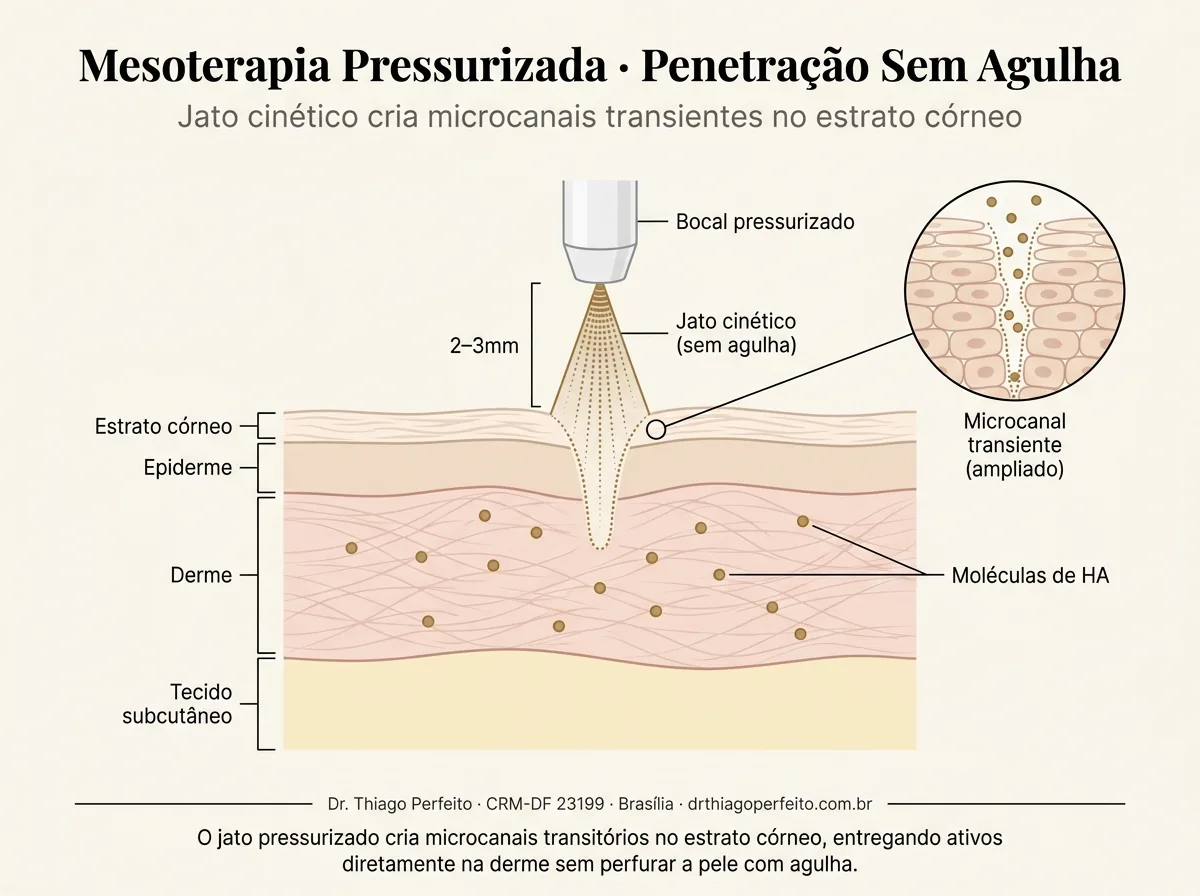 Diagrama anatômico de Transplante vs mesoterapia capilar — mecanismo de ação. Ilustração didática, Dr. Thiago Perfeito, CRM-DF 23199.