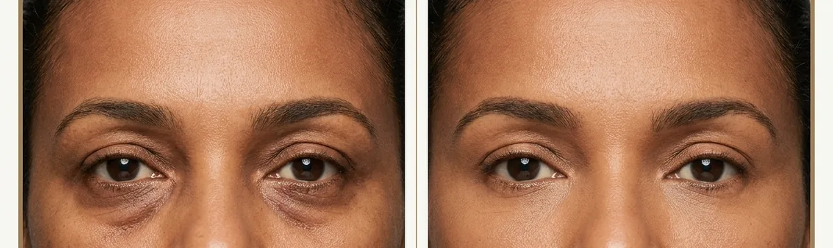 Antes e depois — resultado típico de Preenchimento de Olheiras