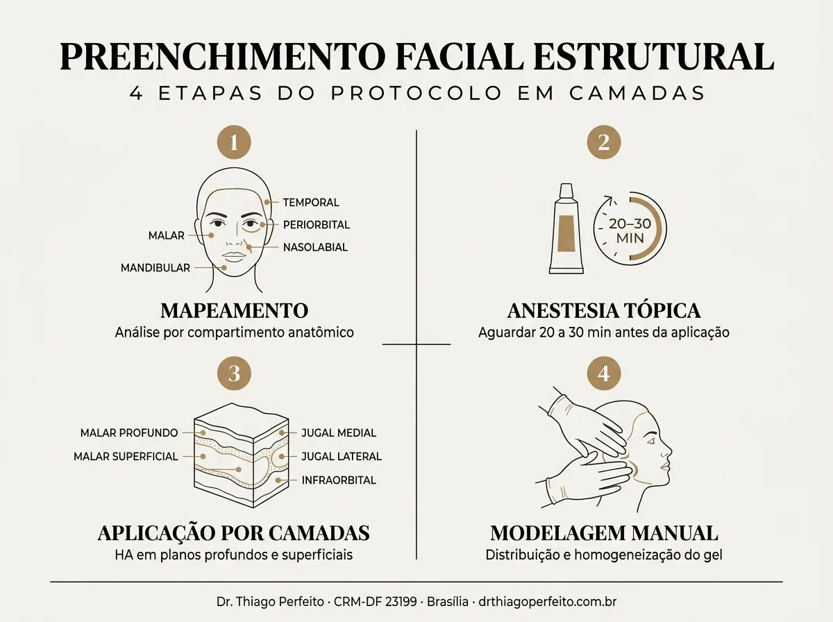 Etapas do protocolo de preenchimento facial — avaliação, aplicação e acompanhamento